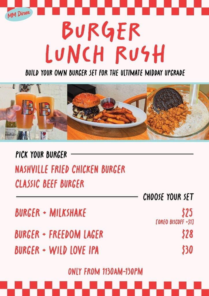 Burger Lunch Rush weekday lunch set flyer