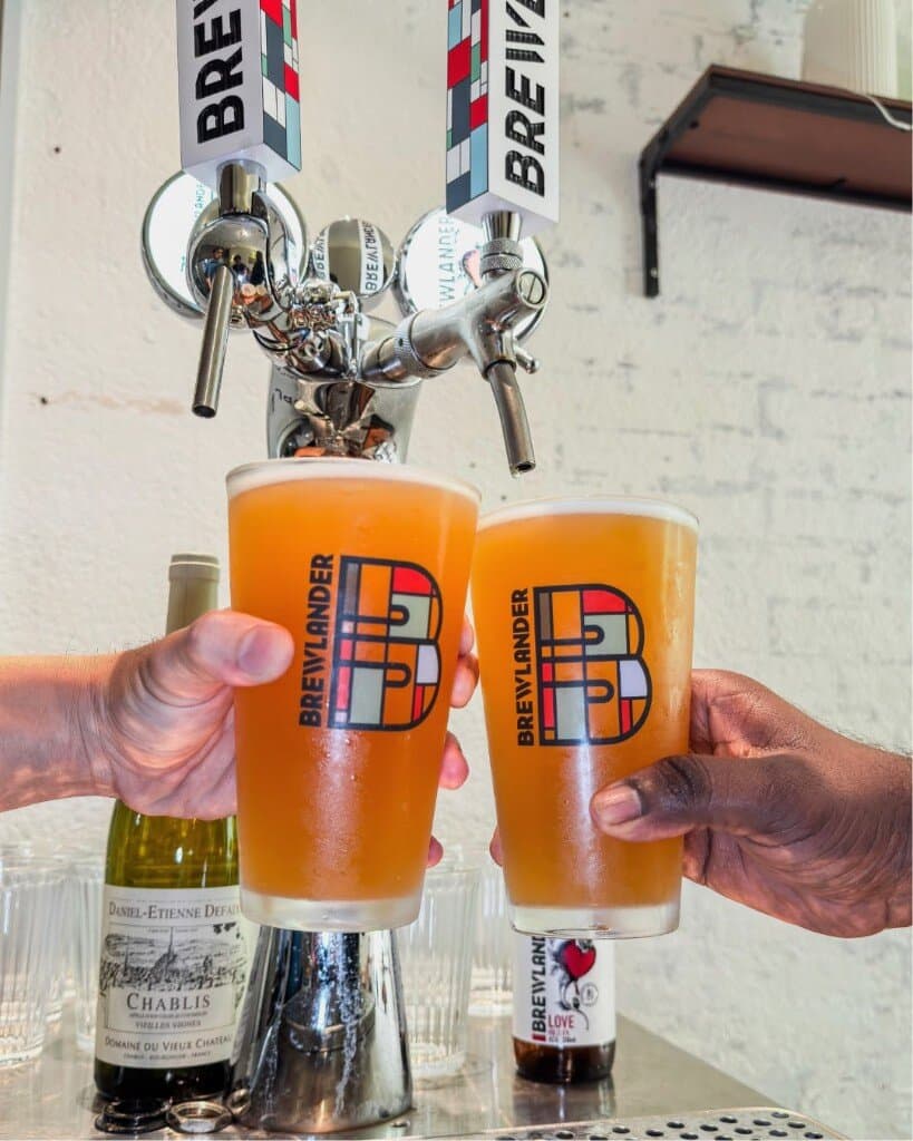 Cheers with Brewlander pints at MM Diner